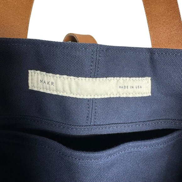 MAKR FARM TOTE Bag Navy Blue Canvas with brown leather straps XL Made in USA - Picture 6 of 9